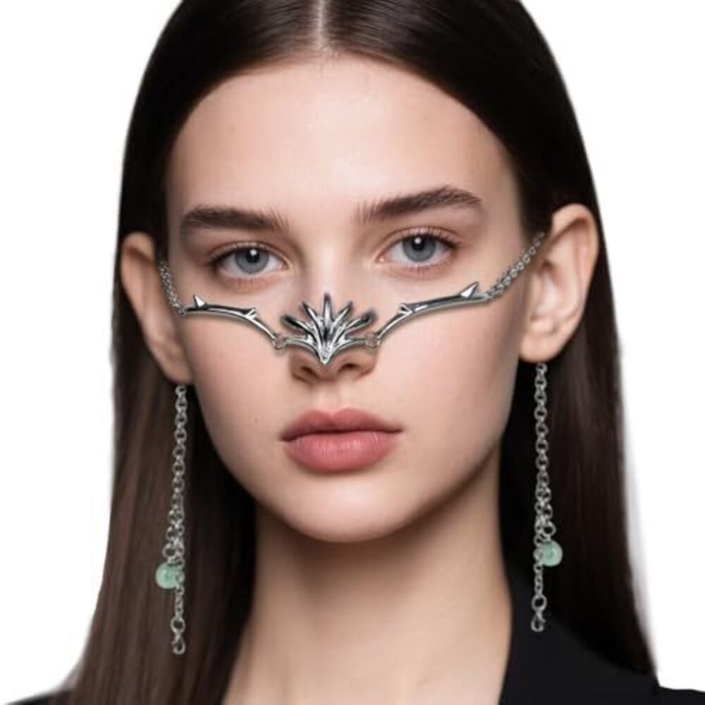 2413 Silver Cyber Punk Half Mask Y2K Metal Face Mask Liquid Irregular